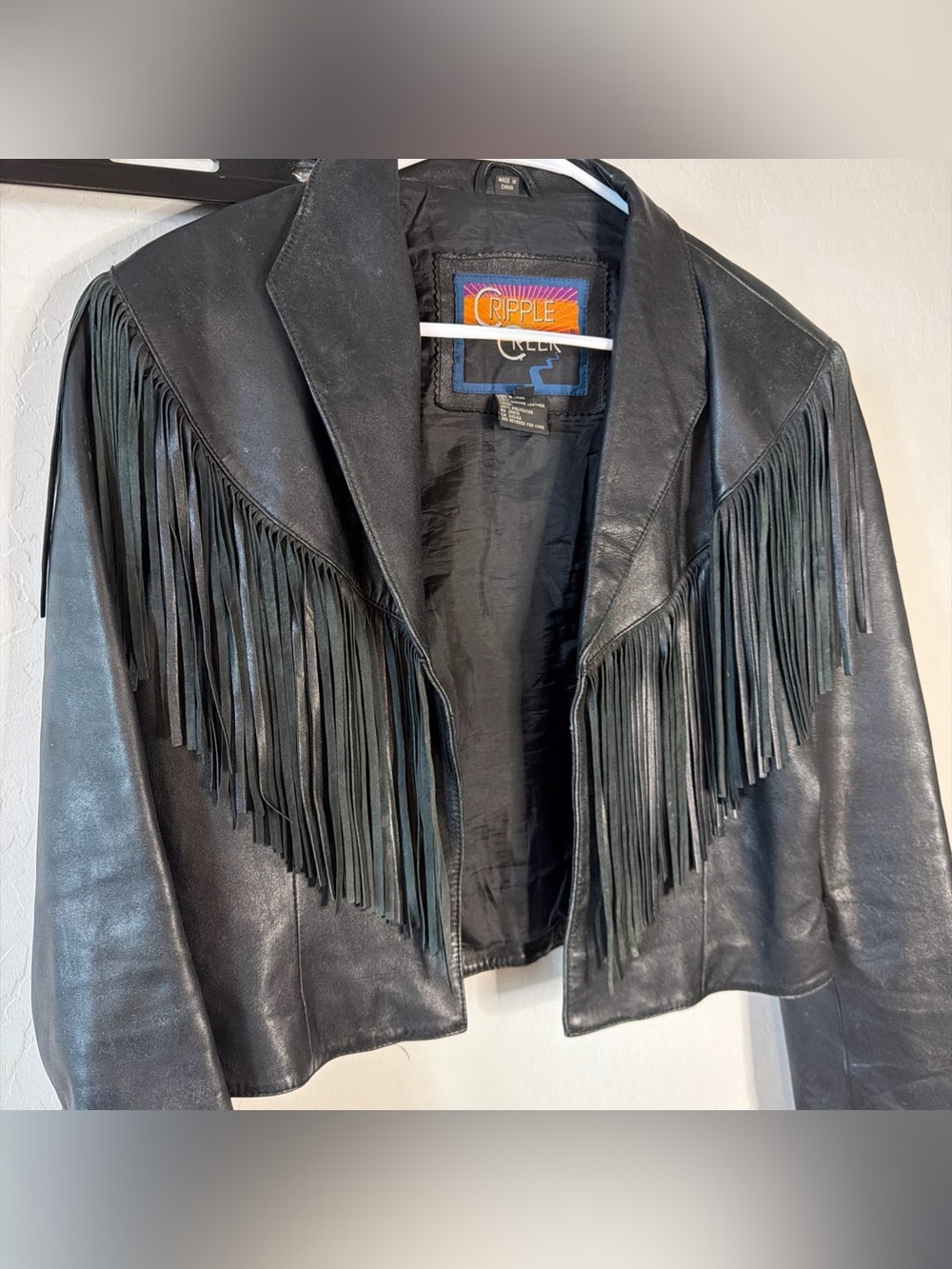 Vintage Fringed Black Leather Jacket